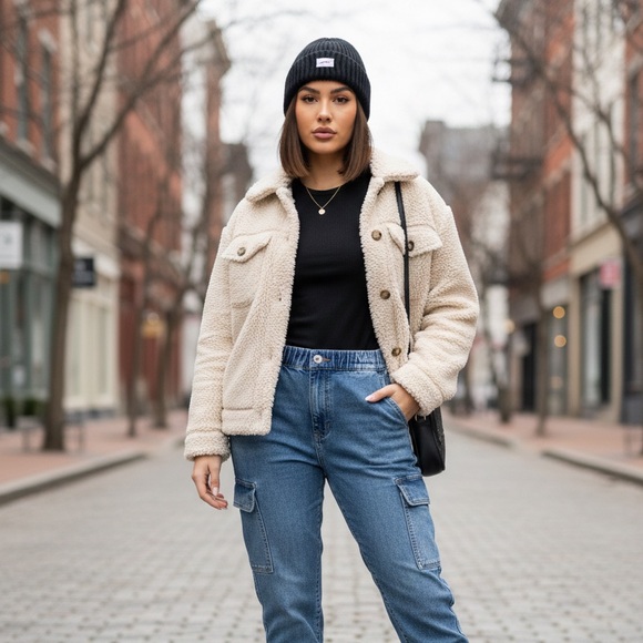 Hollister Jackets & Blazers - Hollister Cream Sherpa Teddy Shirt Jacket - Shacket - Size Medium